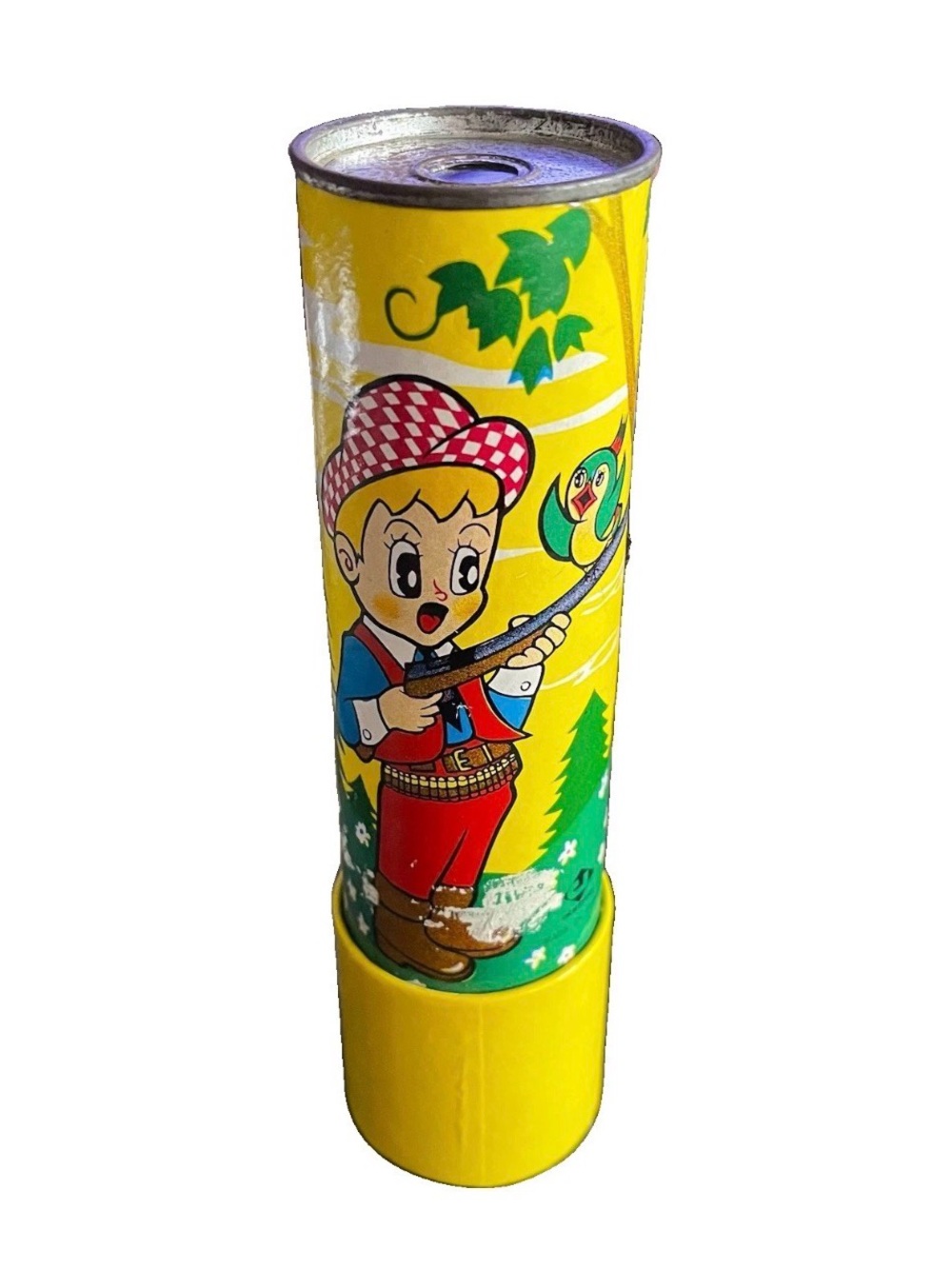 Vintage Ikecho Kaleidoscope Toy Mid Century Made In Japan Cartoon Bear Hunter